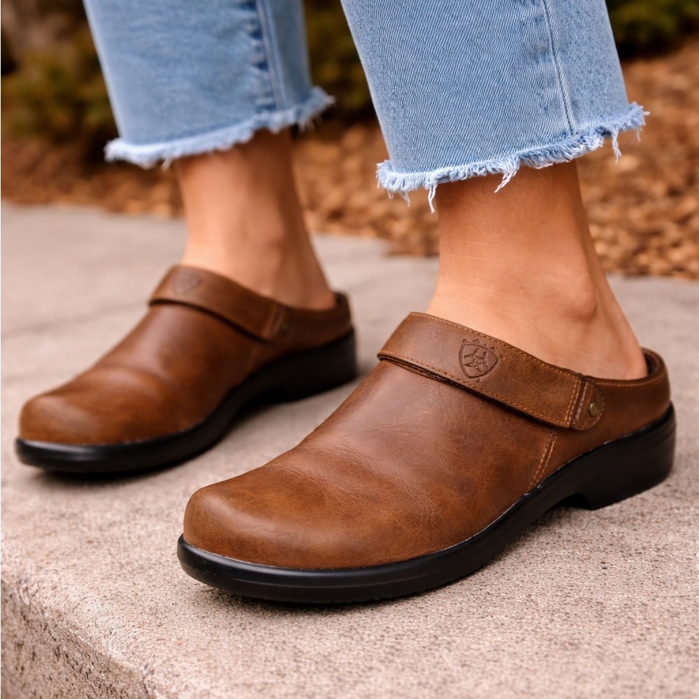 Ariat Brown Leather Clogs Mule Slip On Shoes Women’s 8.5 EU 39.5